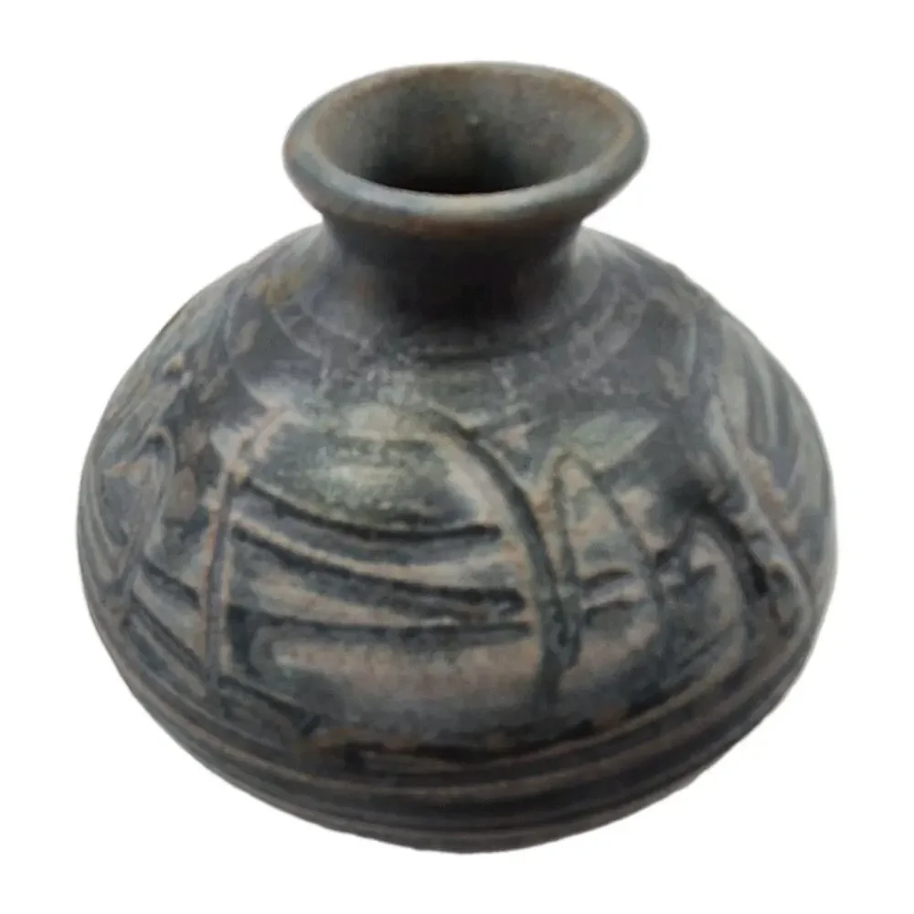 Vintage Studio Art Pottery Blue Mini Vase Signed D Dunn 3